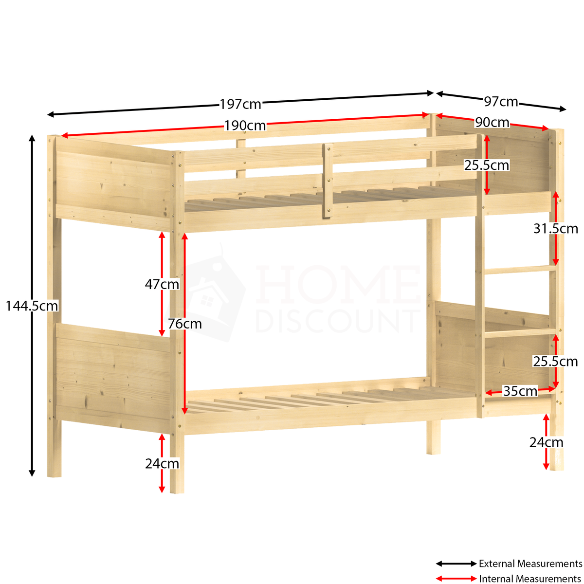 Gemini Detachable Bunk Bed - Pine & Libra Wooden Underbed Drawers - White