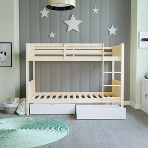 Gemini Detachable Bunk Bed - Pine & Libra Wooden Underbed Drawers - White