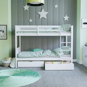 Gemini Detachable Bunk Bed & Libra Wooden Underbed Drawers - White