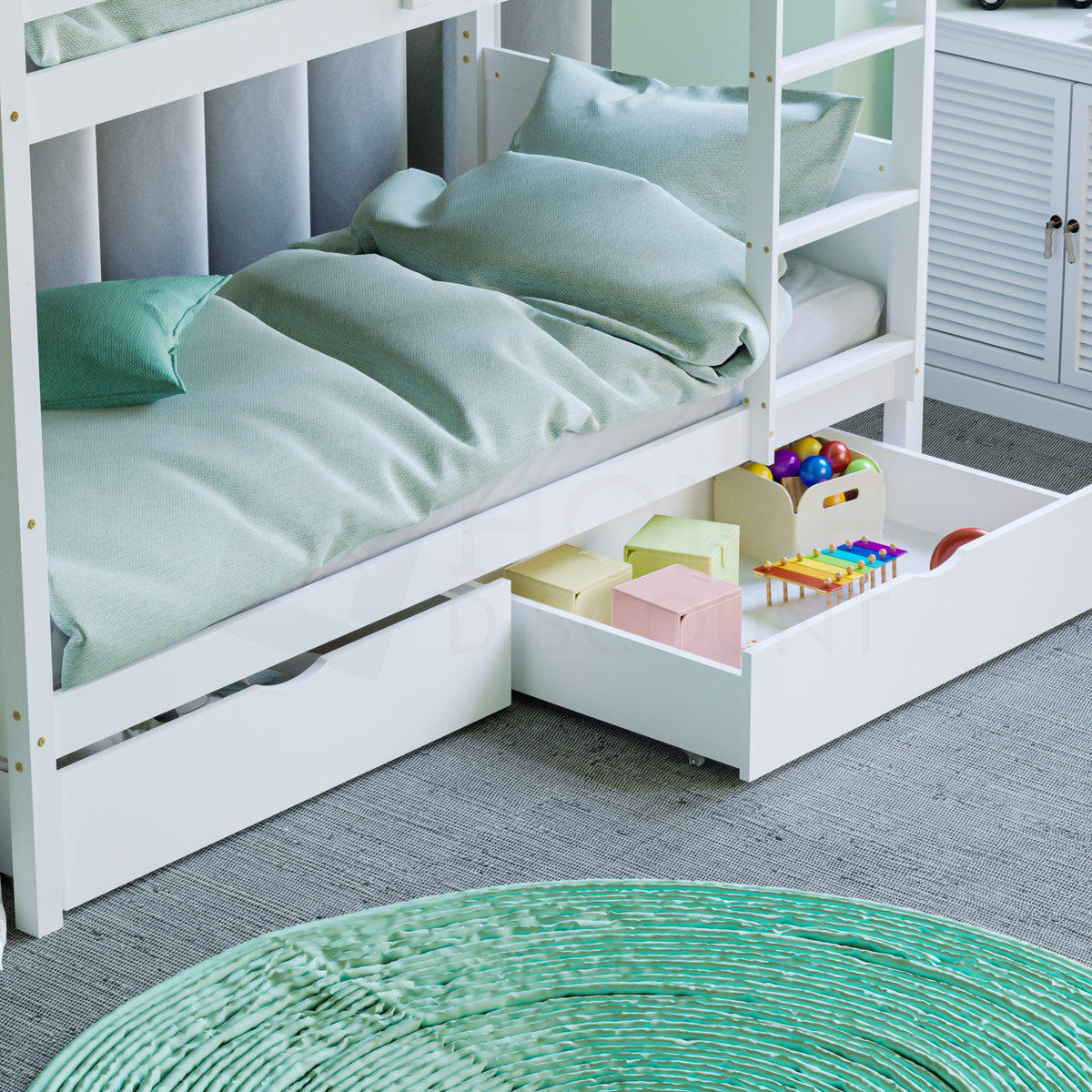 Gemini Detachable Bunk Bed & Libra Wooden Underbed Drawers - White