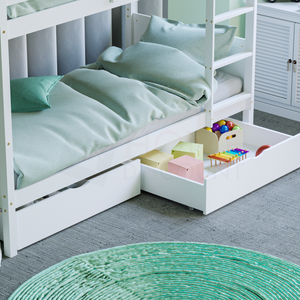 Gemini Detachable Bunk Bed & Libra Wooden Underbed Drawers - White
