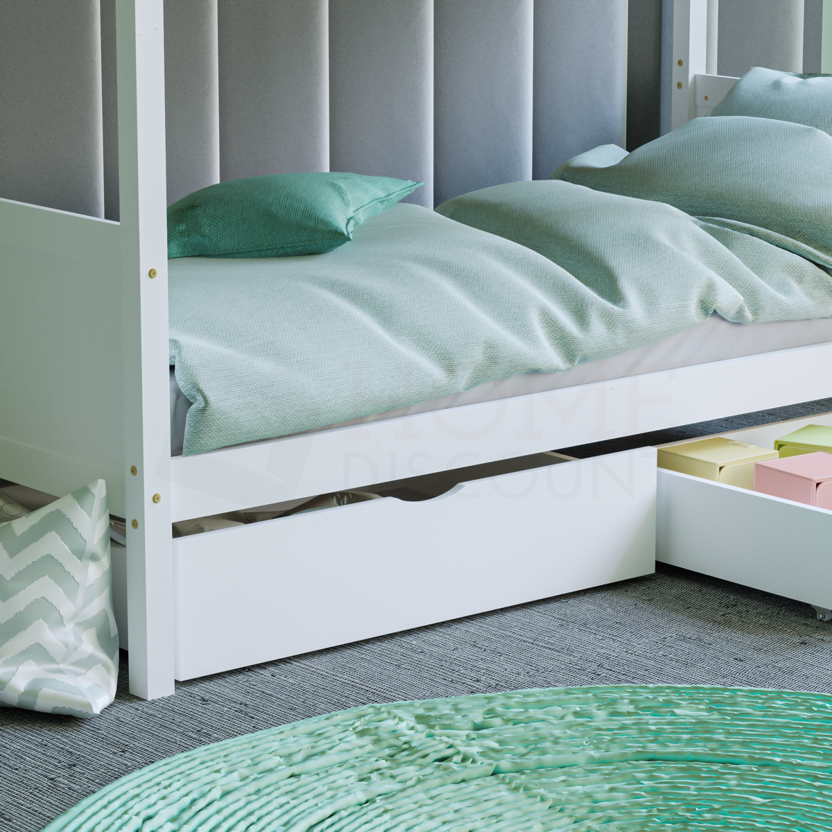 Gemini Detachable Bunk Bed & Libra Wooden Underbed Drawers - White