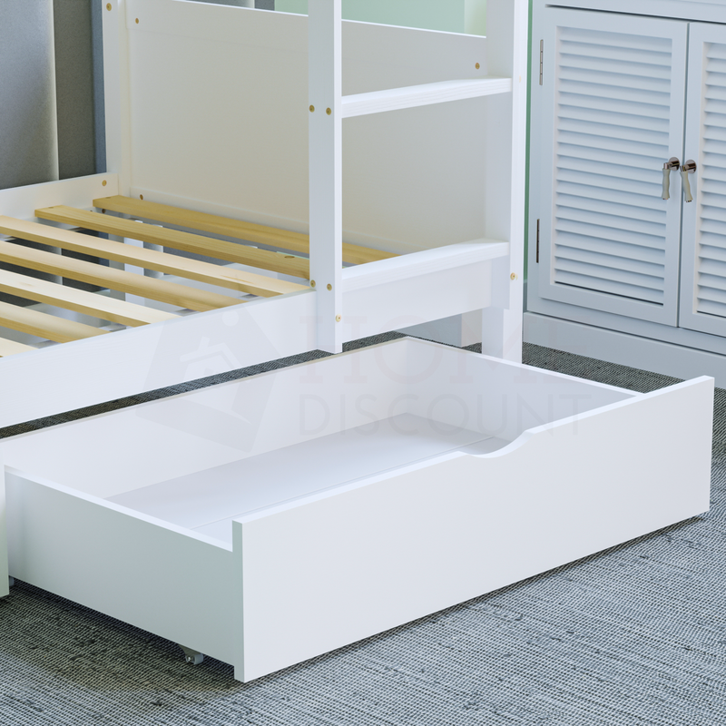 Gemini Detachable Bunk Bed, White & Libra Wooden Underbed Drawers, White