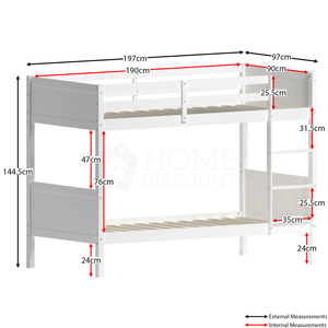 Gemini Detachable Bunk Bed & Libra Wooden Underbed Drawers - White