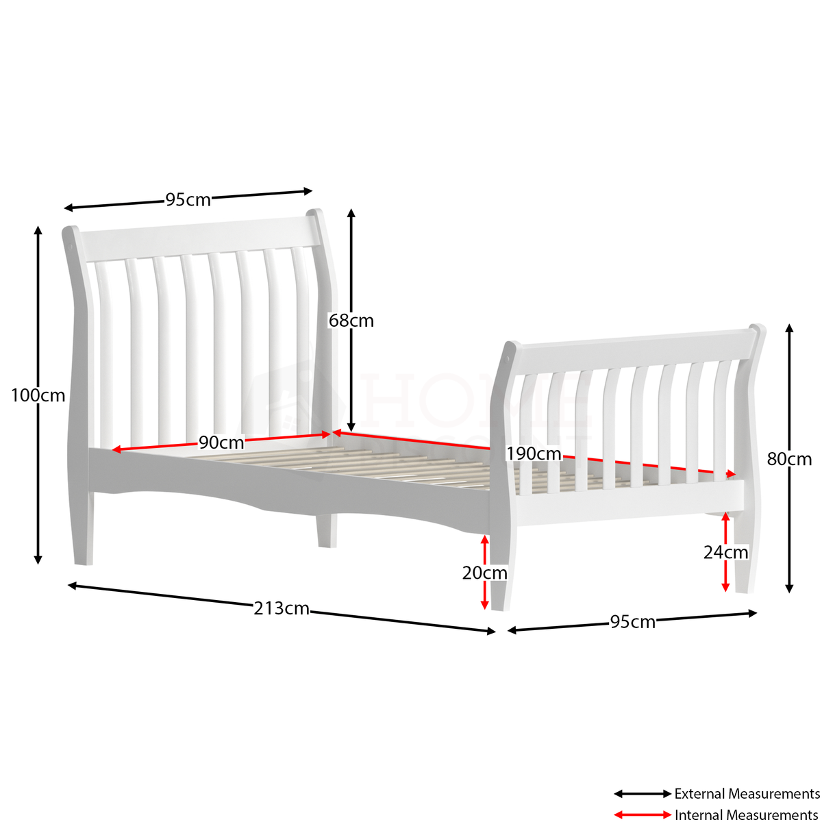 Orion Single Sleigh Bed - White