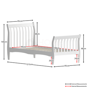 Orion Single Sleigh Bed - White