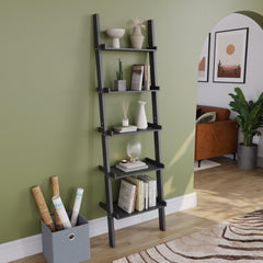 Vida Designs York 5 Tier Ladder Bookcase, Black