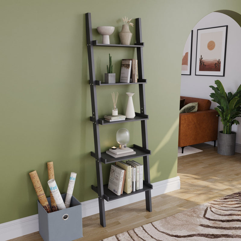 York 5 Tier Ladder Bookcase, Black