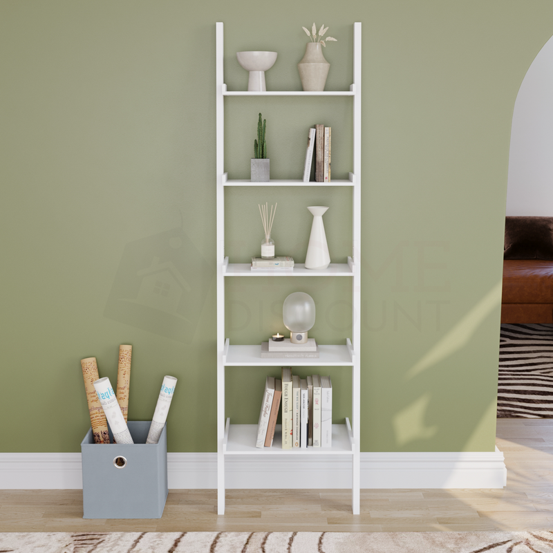 York 5 Tier Ladder Bookcase, White