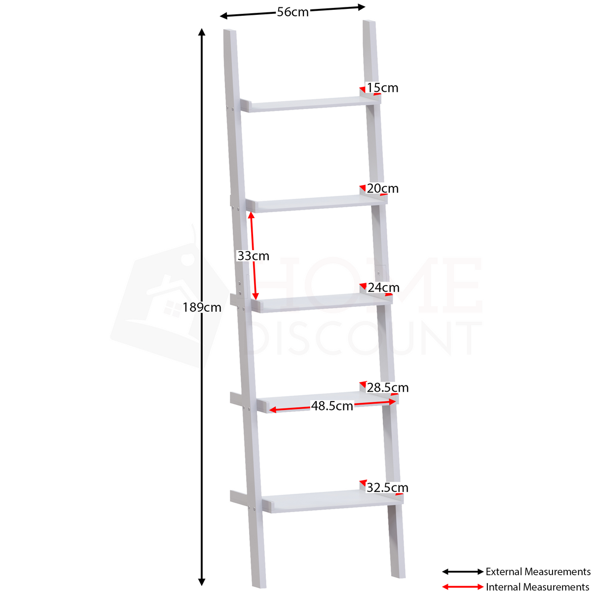 York 5-Tier Ladder Bookcase - White