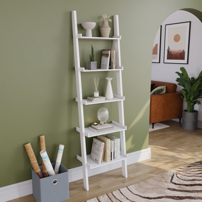 Vida Designs York 5 Tier Ladder Bookcase, White