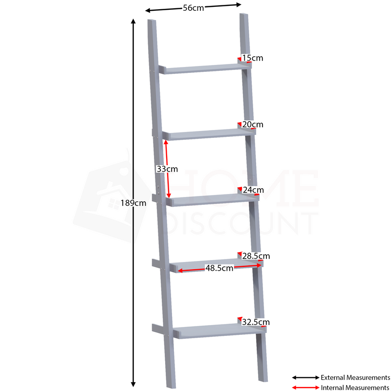 York 5 Tier Ladder Bookcase, Grey