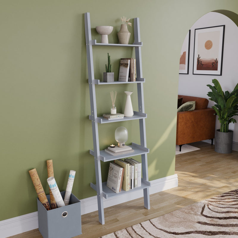 Vida Designs York 5 Tier Ladder Bookcase, Grey