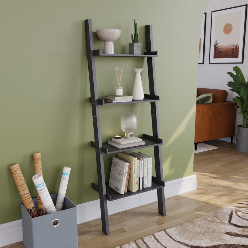 Vida Designs York 4 Tier Ladder Bookcase, Black
