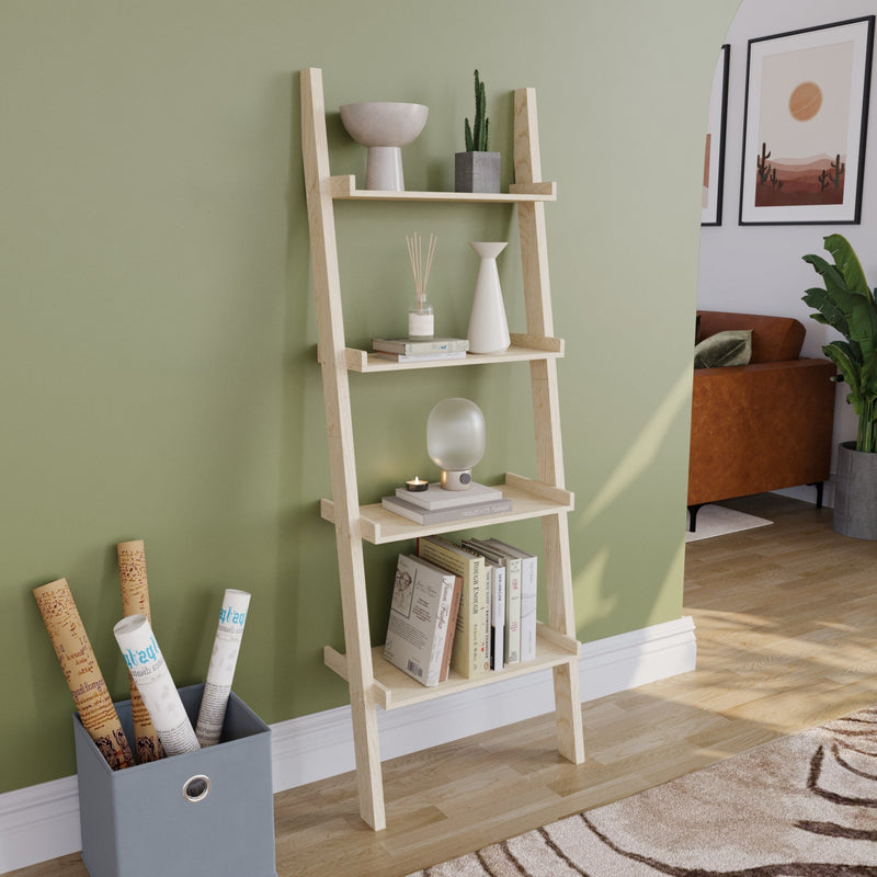 Vida Designs York 4 Tier Ladder Bookcase, Pine