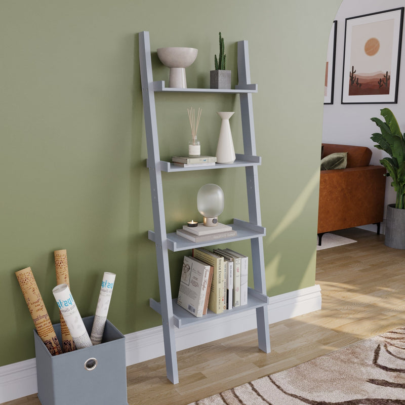 Vida Designs York 4 Tier Ladder Bookcase, Grey