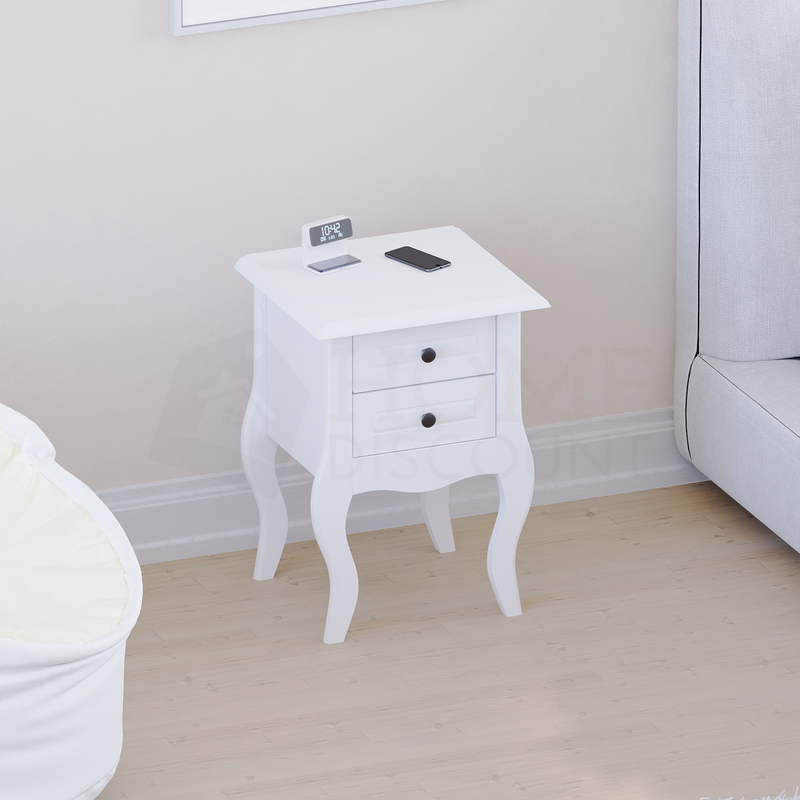 Nishano 2 Drawer Bedside Cabinet, White