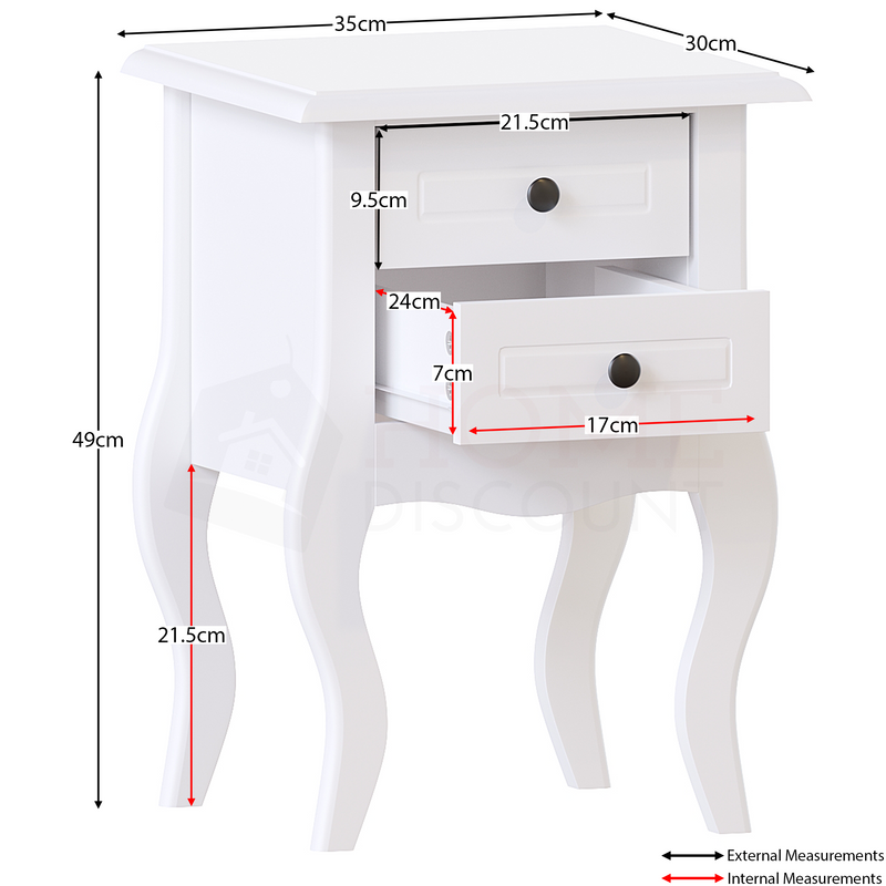 Nishano 2 Drawer Bedside Cabinet, White