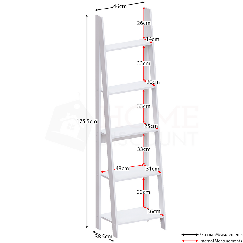 Bristol 5 Tier Step Ladder Bookcase, White