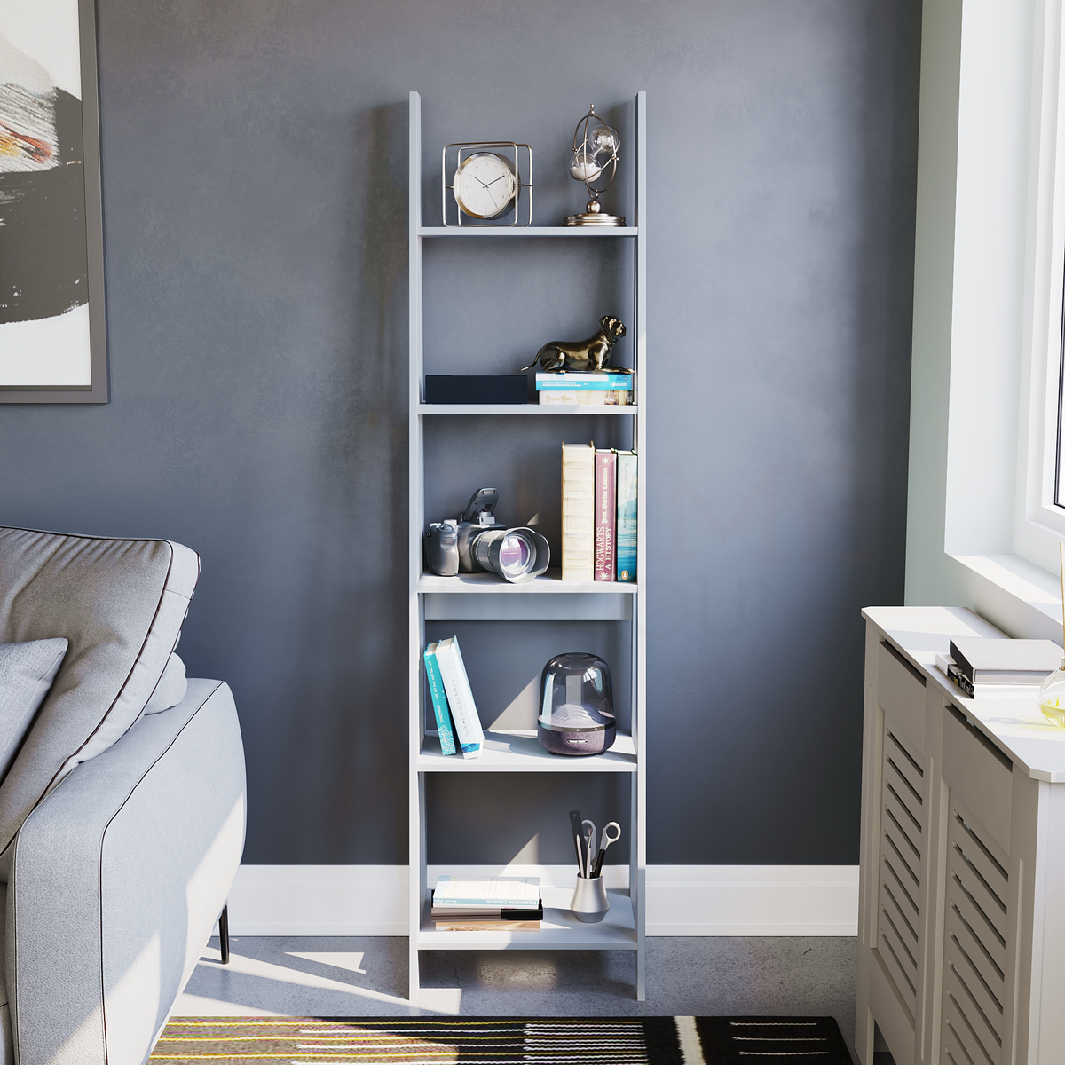 Bristol 5-Tier Step Ladder Bookcase - Grey