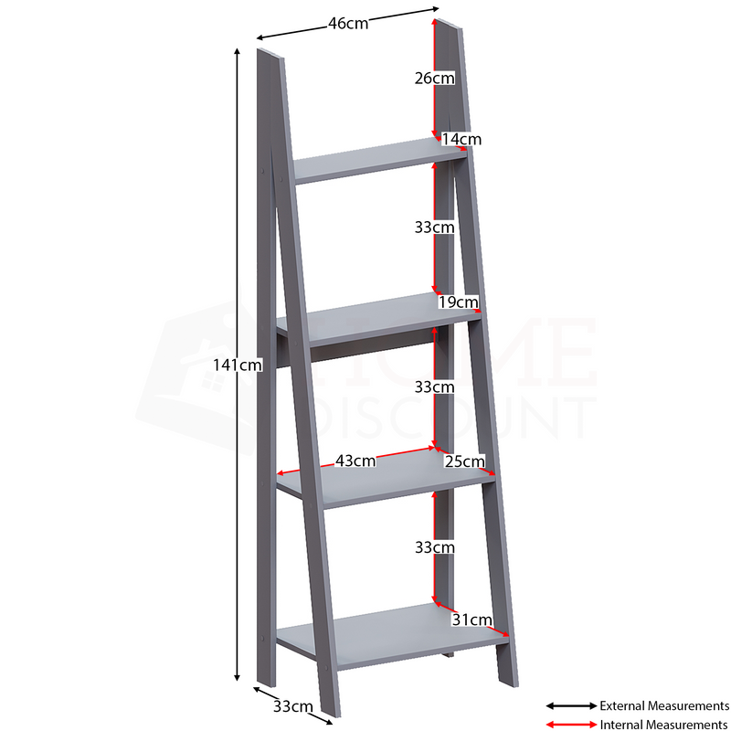 Bristol 4 Tier Step Ladder Bookcase, Grey