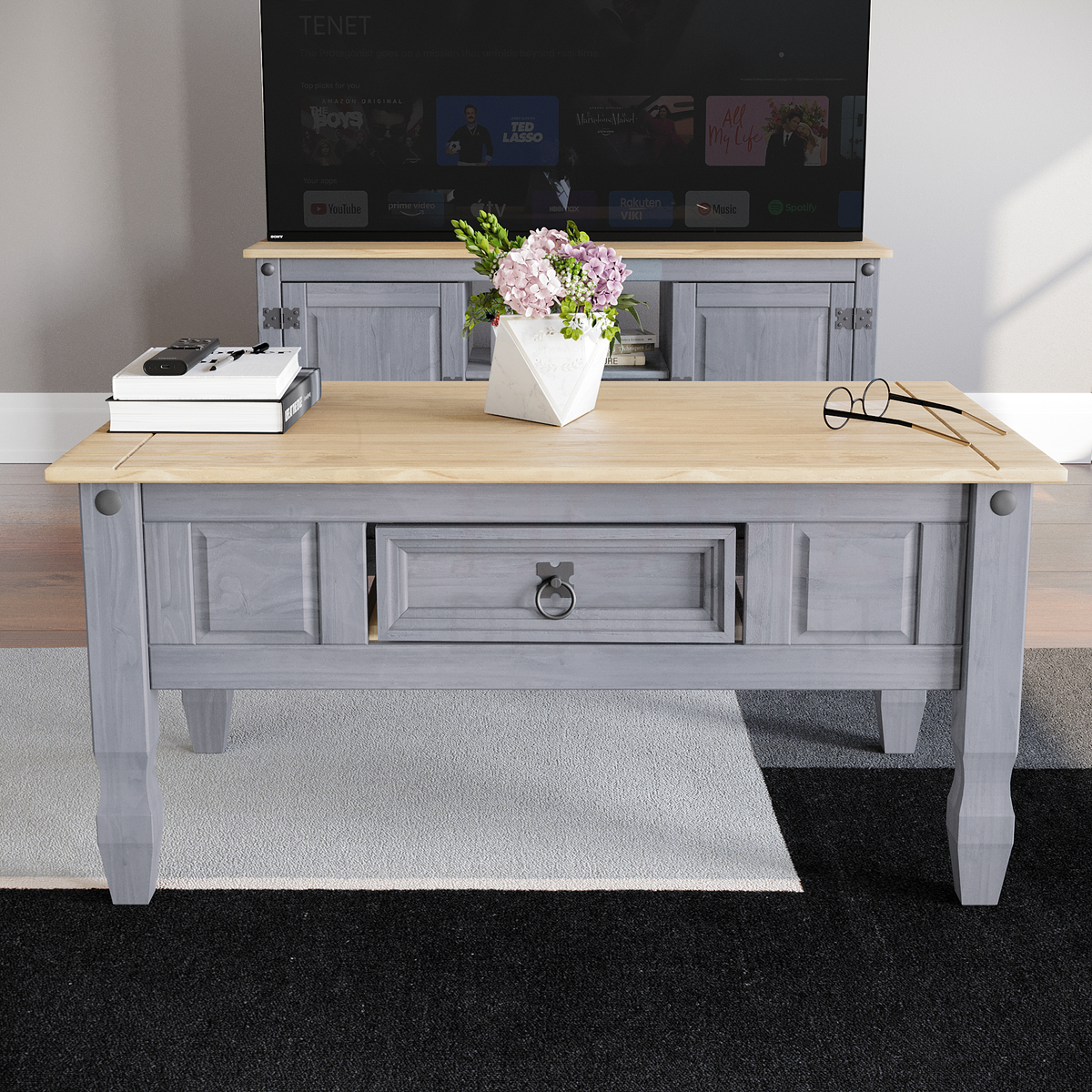 Corona 1-Drawer Coffee Table - Grey