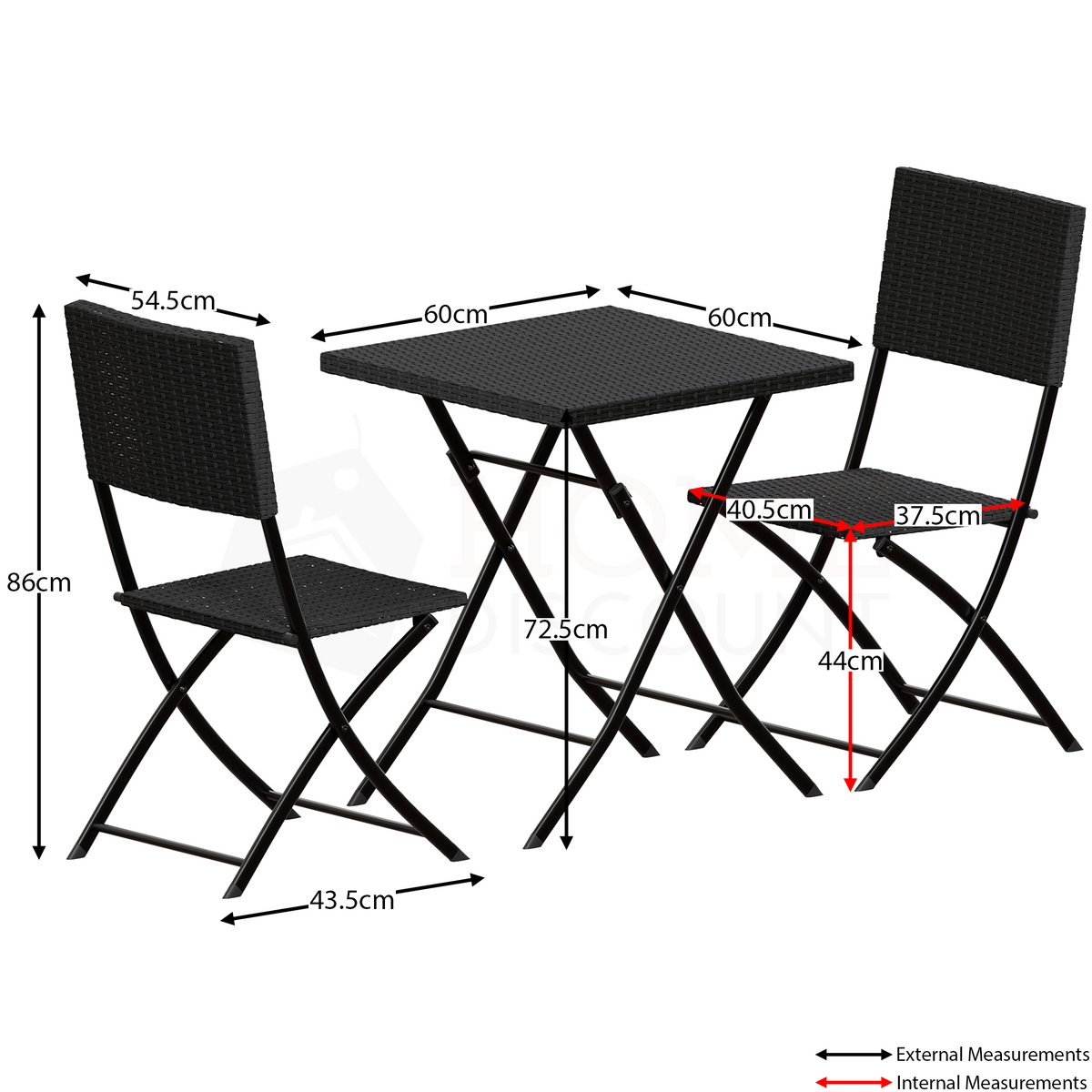 Capri 2-Seater Rattan Bistro Set, Black UKFR