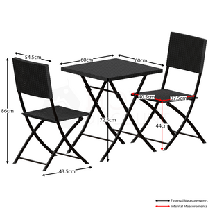 Capri 2-Seater Rattan Bistro Set, Black UKFR