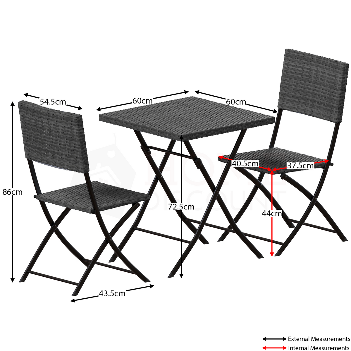 Capri 2-Seater Rattan Bistro Set, Grey UKFR