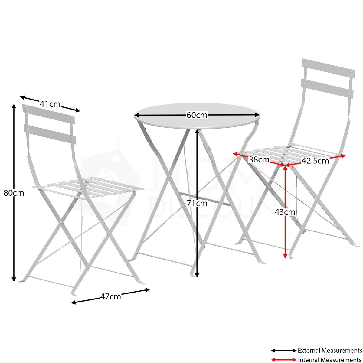 Porto 2-Seater Metal Bistro Set - Light Grey