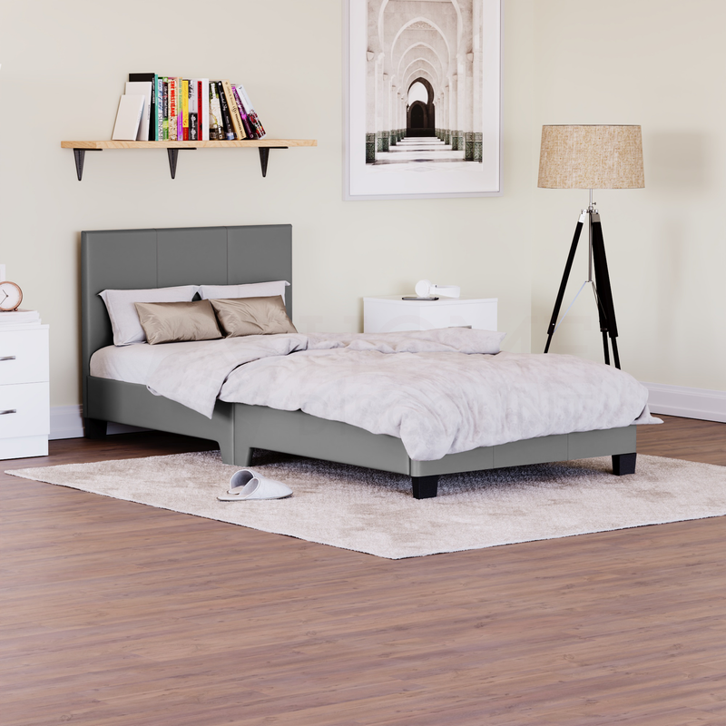 Vida Designs Lisbon Single Faux Leather Bed, Grey