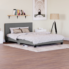 Vida Designs Lisbon Double Faux Leather Bed, Grey