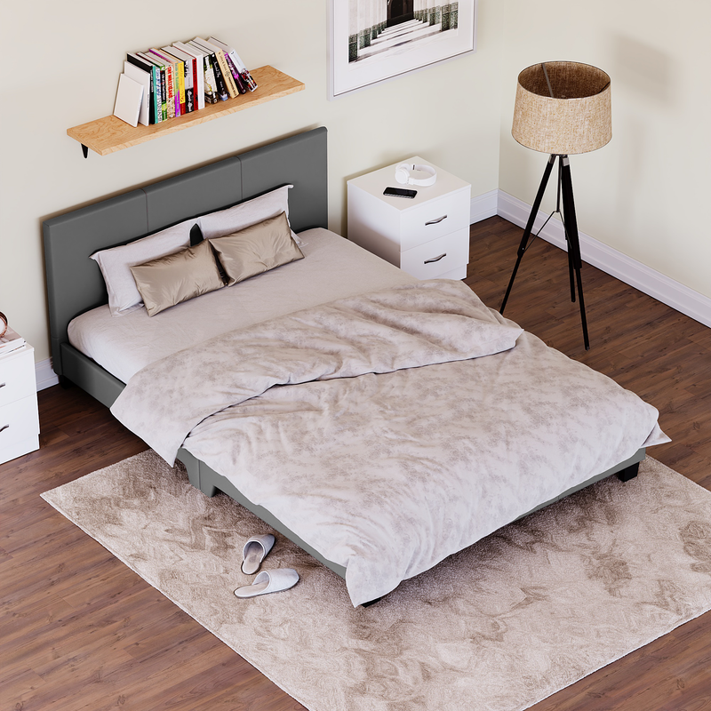 Lisbon Double Faux Leather Bed, Grey