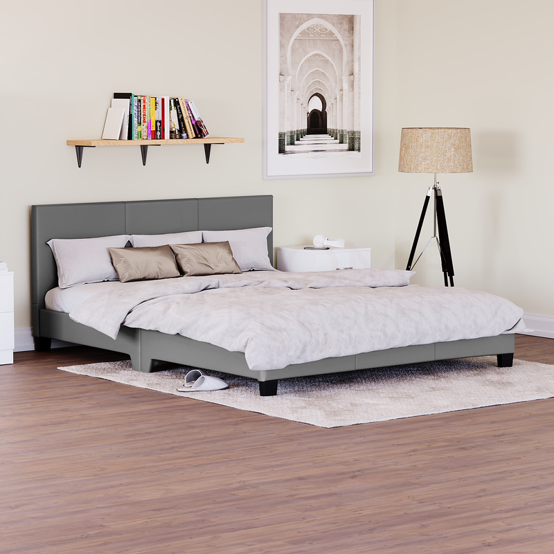 Vida Designs Lisbon King Size Faux Leather Bed, Grey