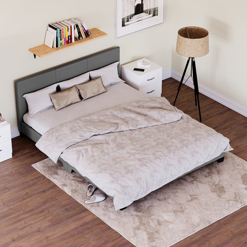 Lisbon King Size Faux Leather Bed, Grey