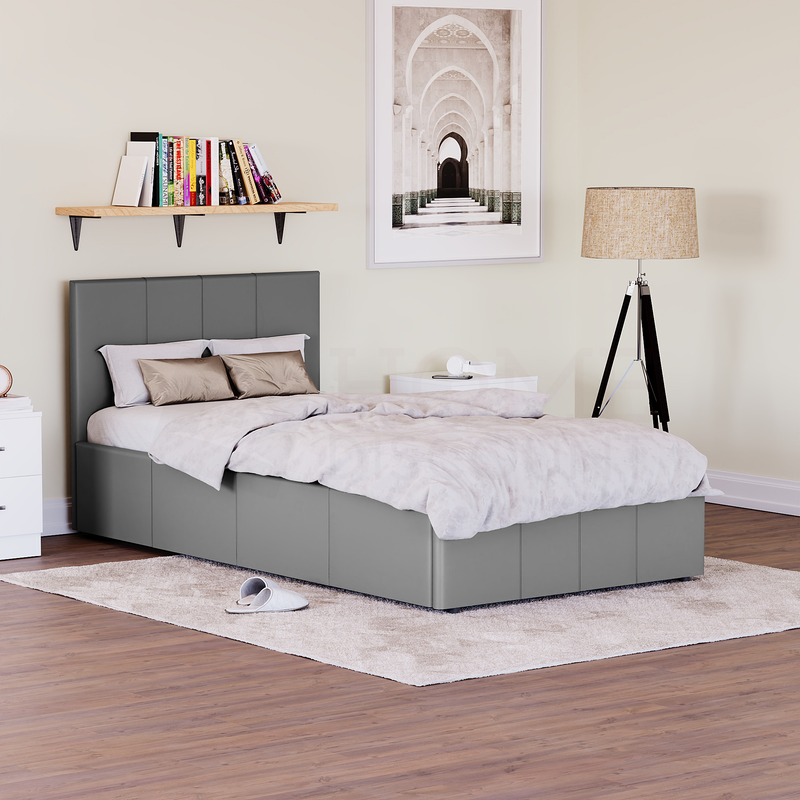Vida Designs Lisbon Single Ottoman Faux Leather Bed, Grey