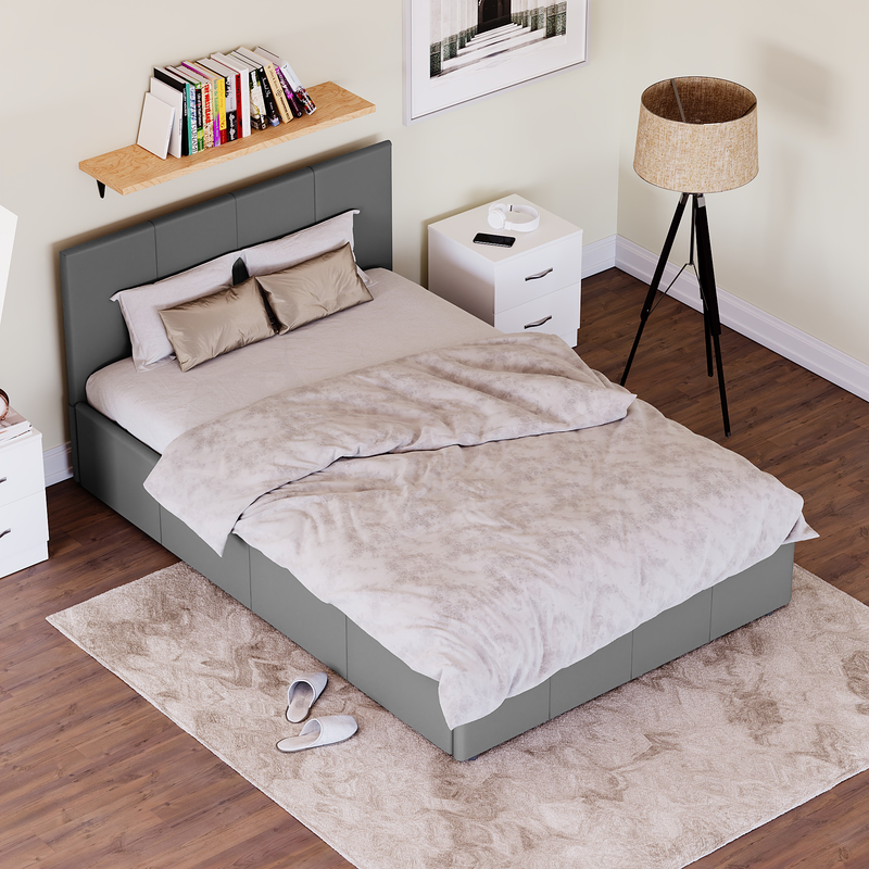 Lisbon Small Double Ottoman Faux Leather Bed, Grey