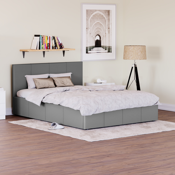 Vida Designs Lisbon Double Ottoman Faux Leather Bed Grey Home