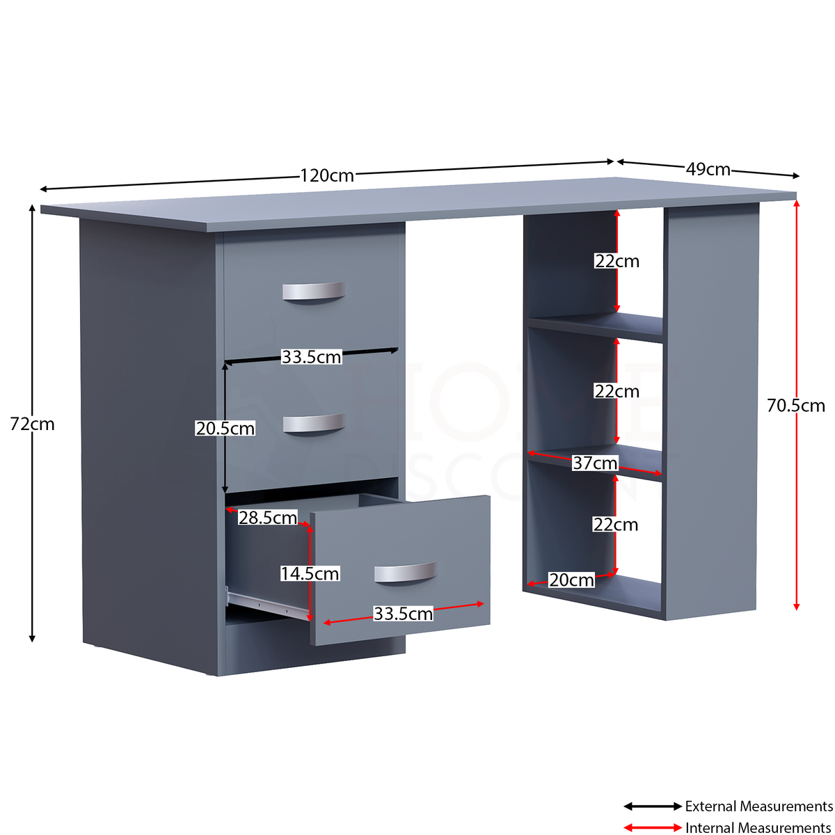 Mason 3-Drawer Computer Desk, Grey