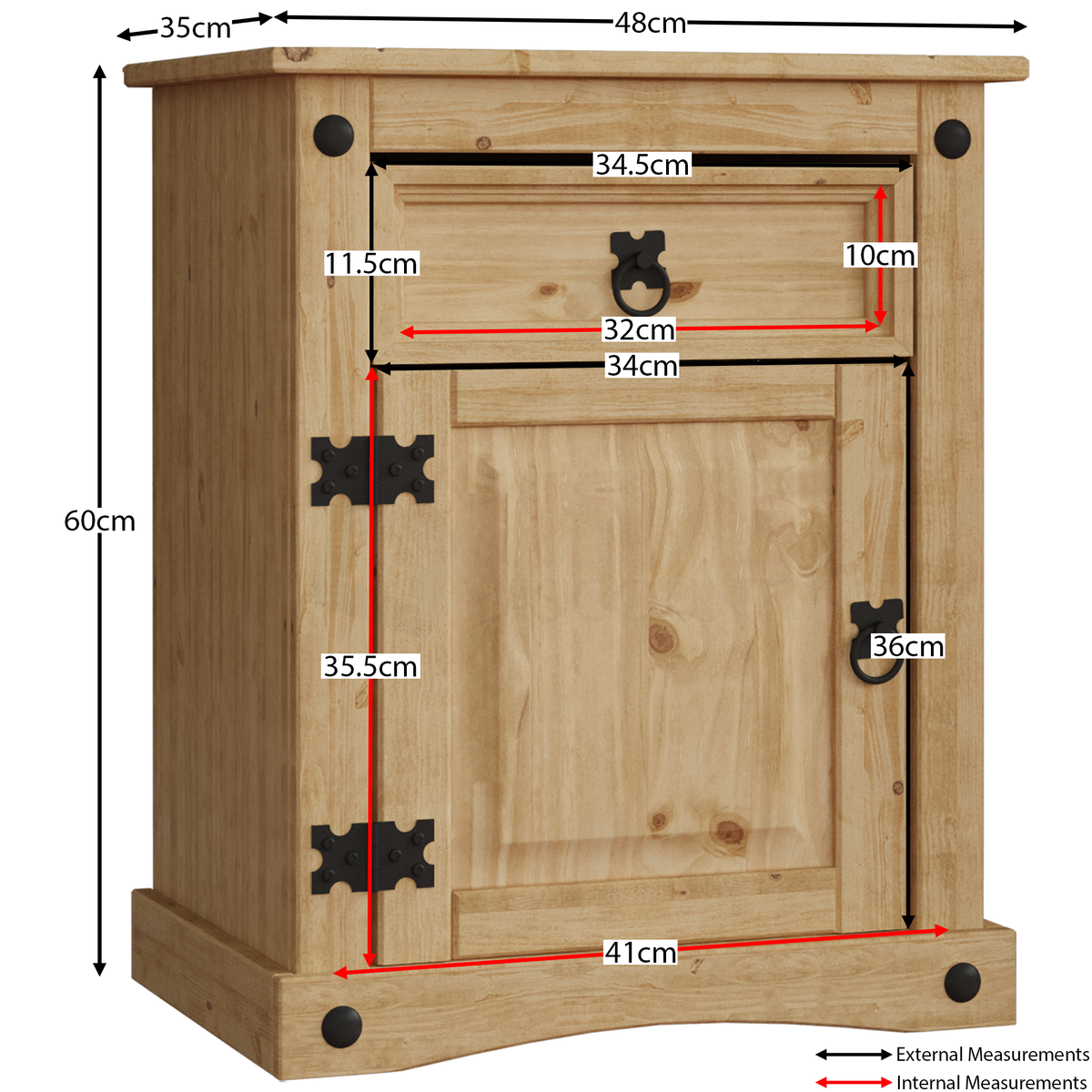 Corona 1-Drawer 1-Door Bedside Cabinet