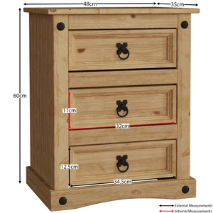 Corona 3-Drawer Bedside Chest