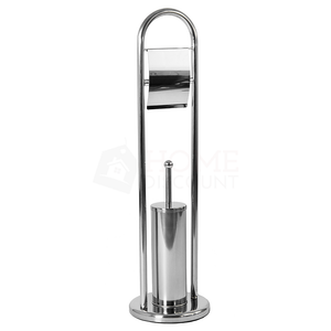 Toilet Brush And Paper Holder With Round Base - Silver