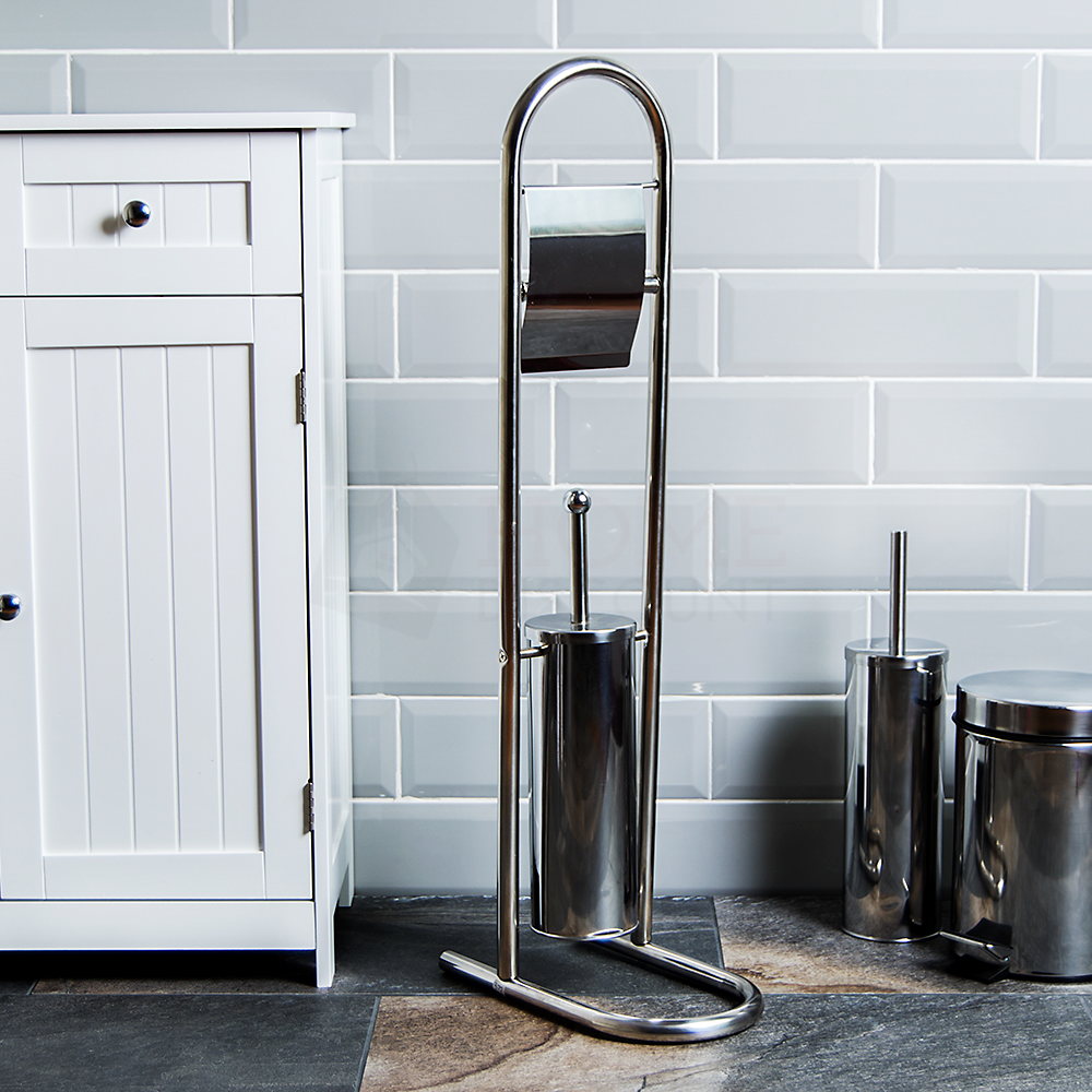 Toilet Brush And Paper Holder - Silver