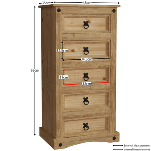 Corona 5-Drawer Narrow Chest