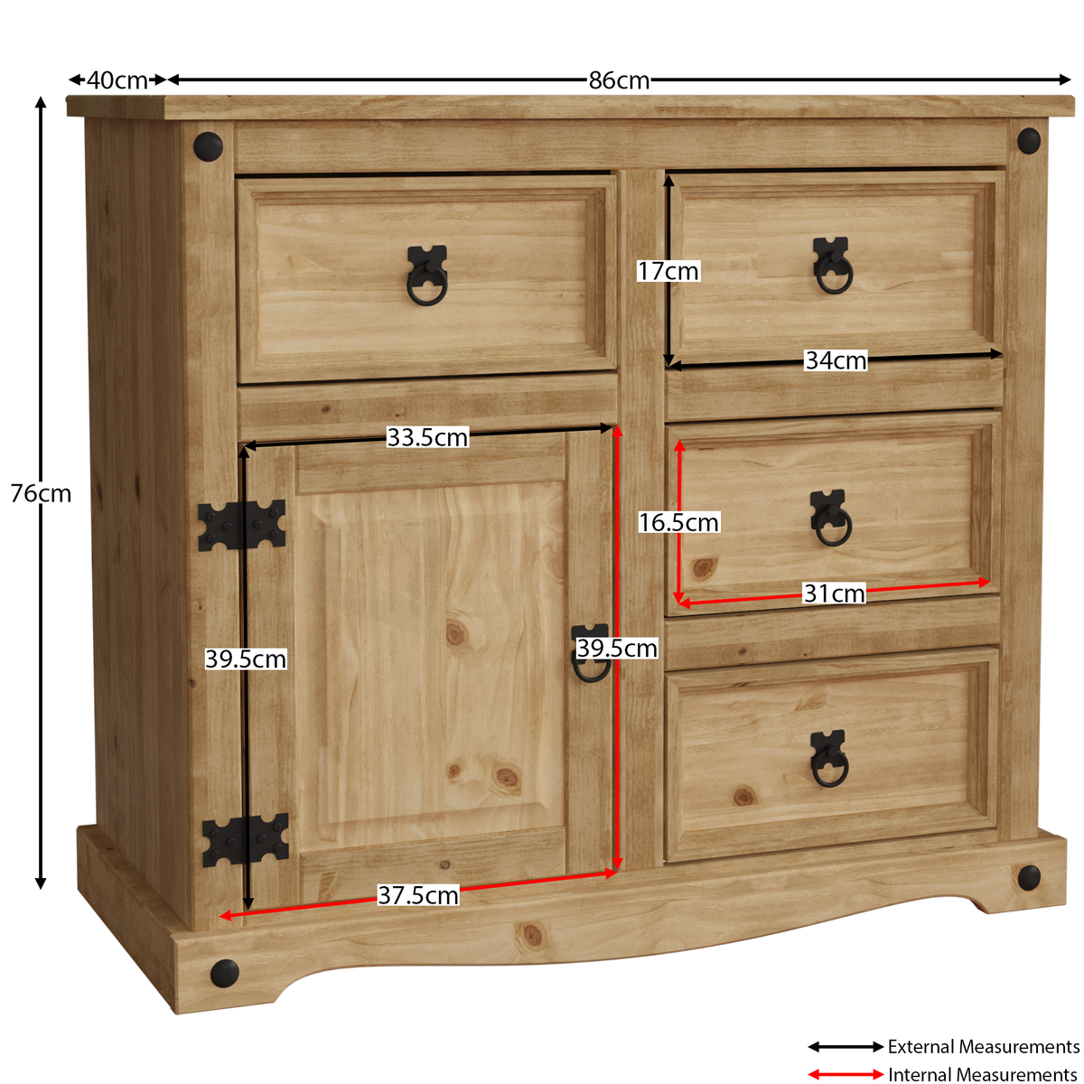 Corona 1-Door 4-Drawer Small Sideboard