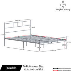 Dorset Bed 4ft6 Double, Silver