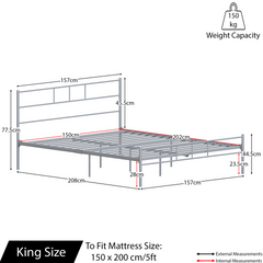 Dorset Bed 5ft King Size, Silver
