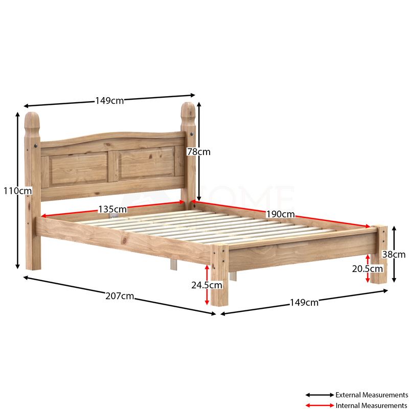 Corona Low Foot End Double Bed - Pine