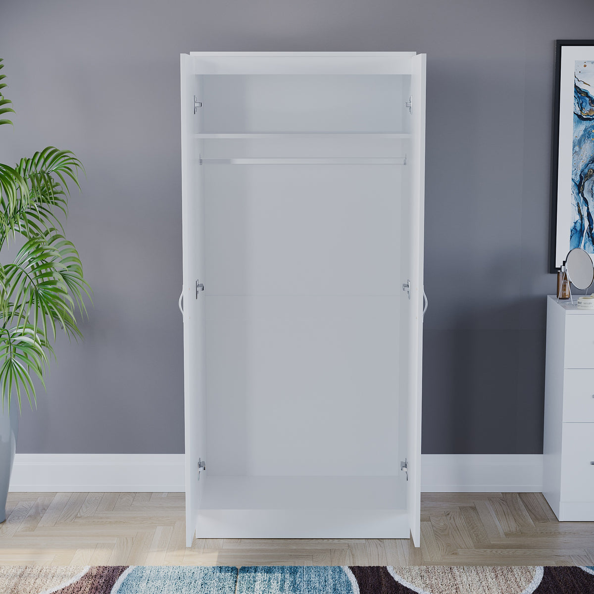 Riano 2 Door Wardrobe for Bedroom Storage- white
