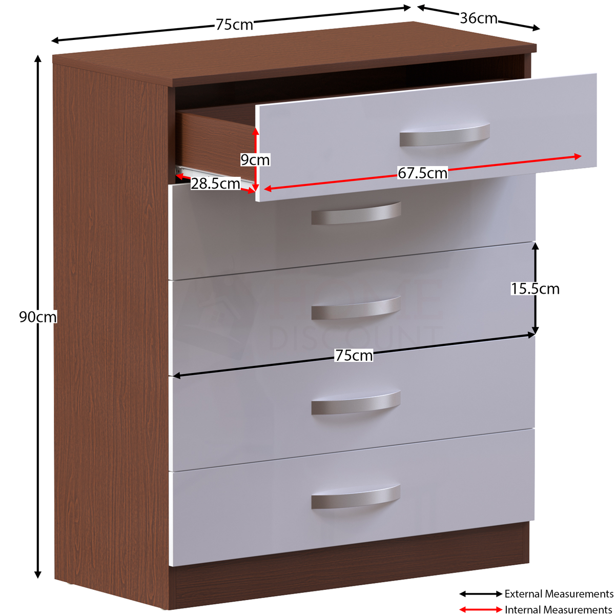 Hulio 5-Drawer Chest - Walnut & White